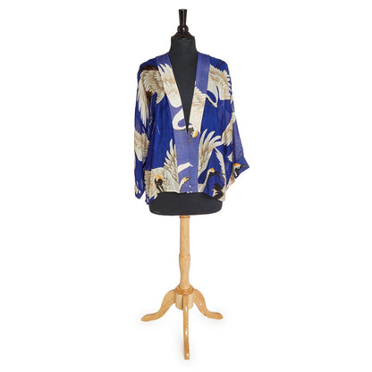 Heron Print Cobalt Short Kimono