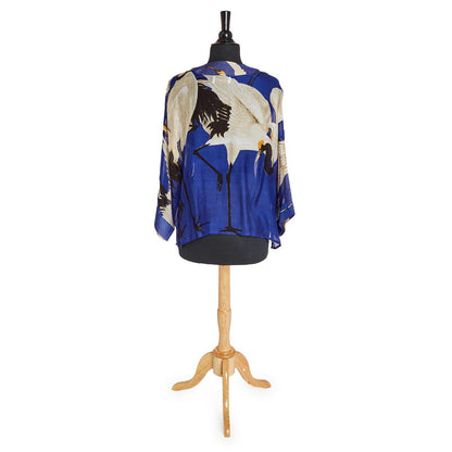 Heron Print Cobalt Short Kimono