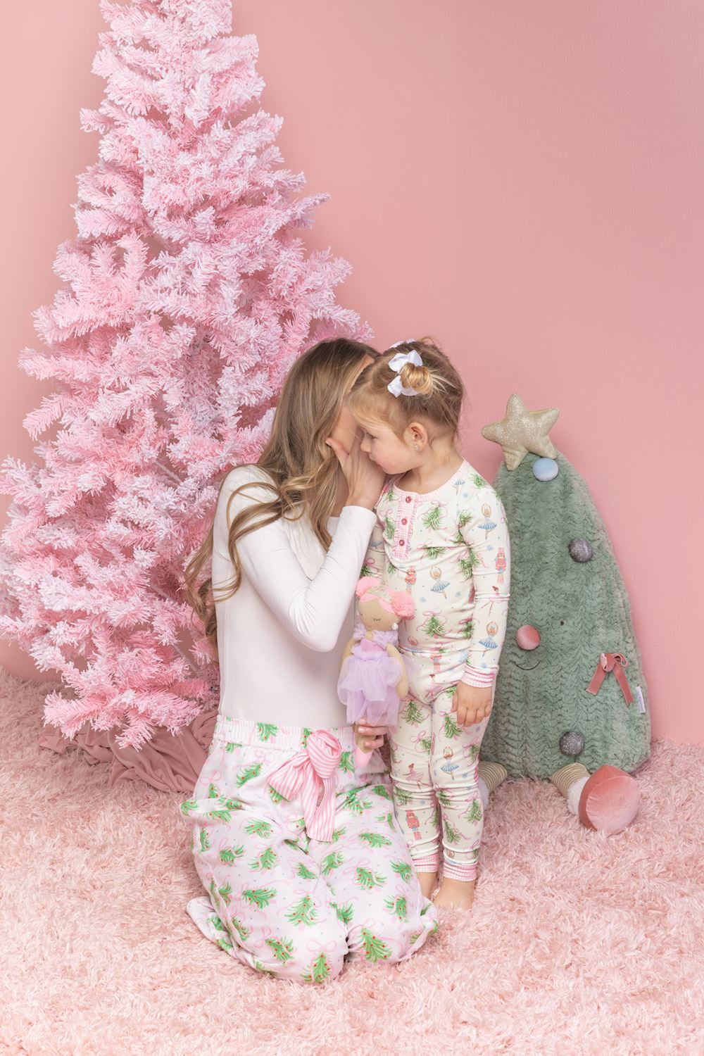 Nutcracker Gingham PJ Set featuring nutcracker and ballerina pattern. Available in women’s and children’s sizes.