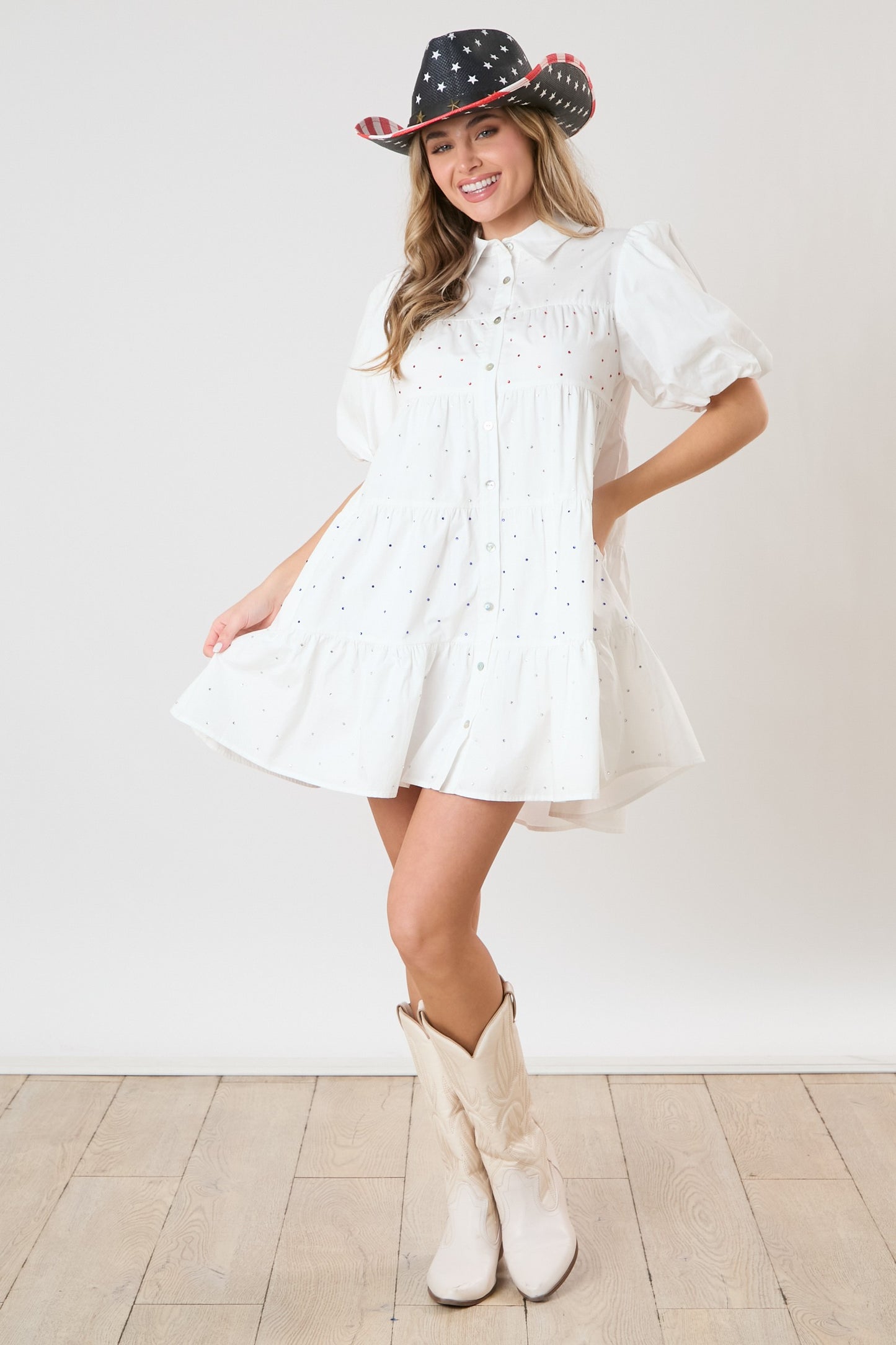 Rhinestone Button Up Shirt Dress