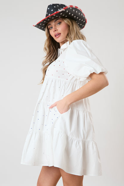 Rhinestone Button Up Shirt Dress