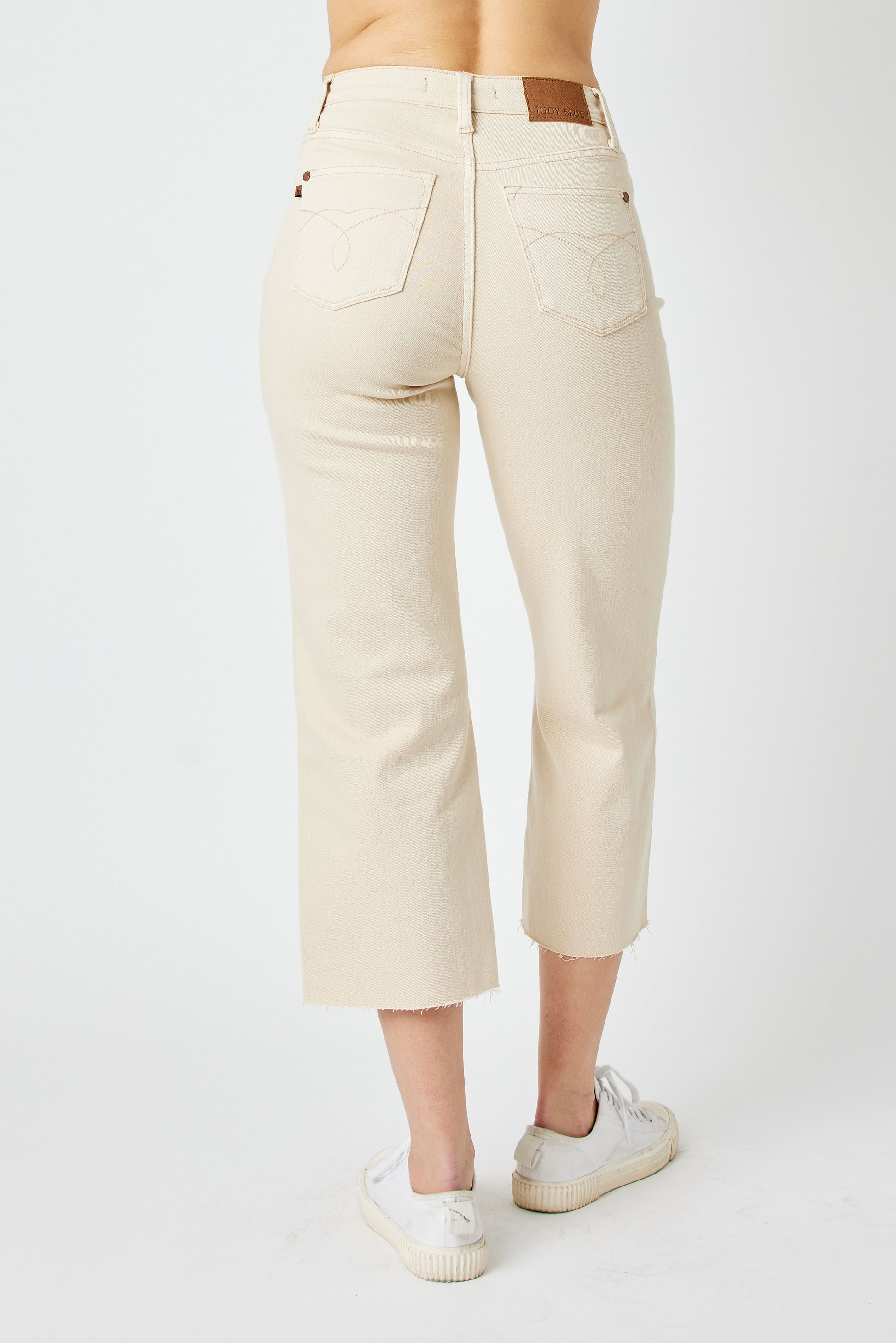 Bone colored Tummy Control Wide Leg Crop Pants, comes in sizes 3 to 20W