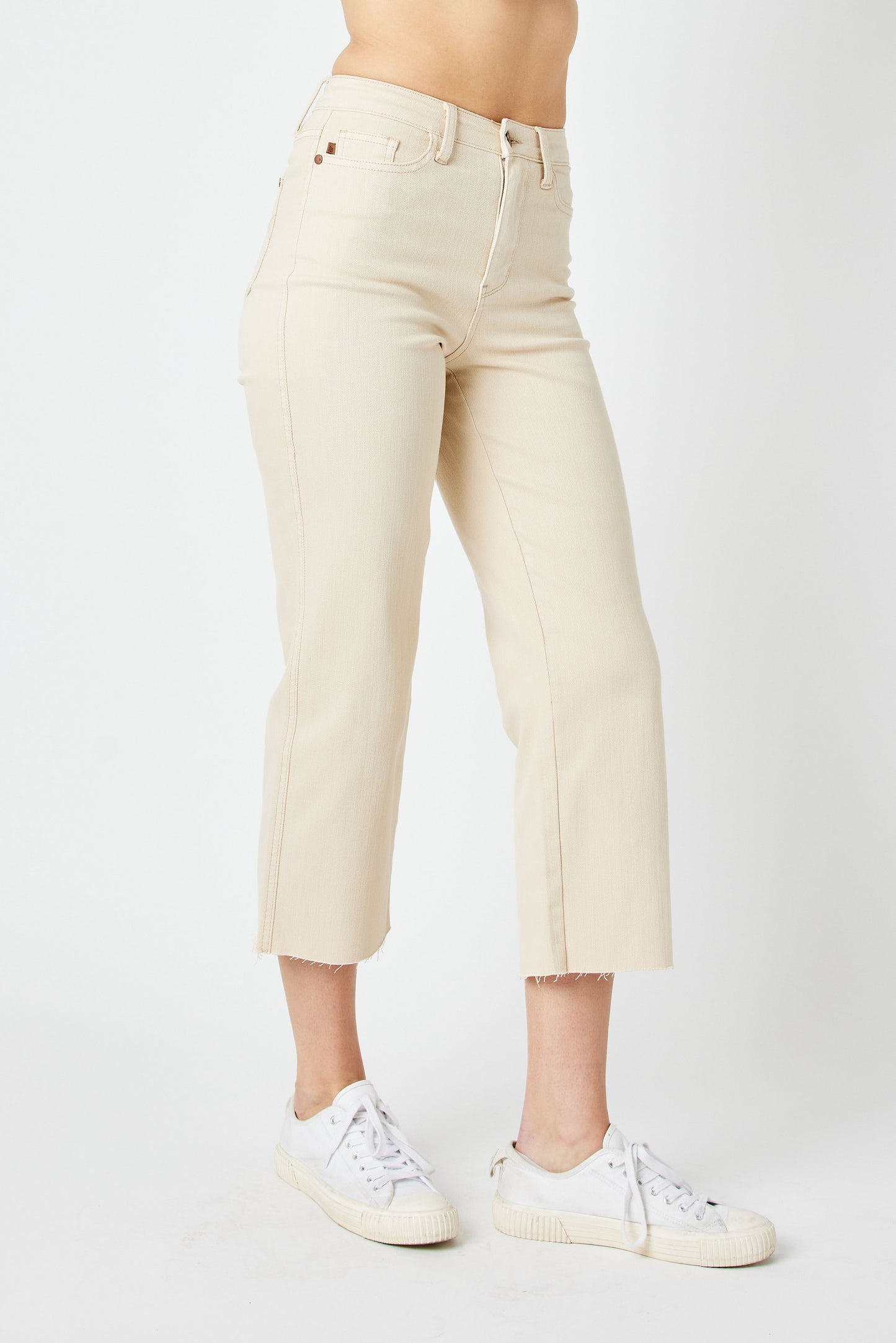 Bone colored Tummy Control Wide Leg Crop Pants, comes in sizes 3 to 20W