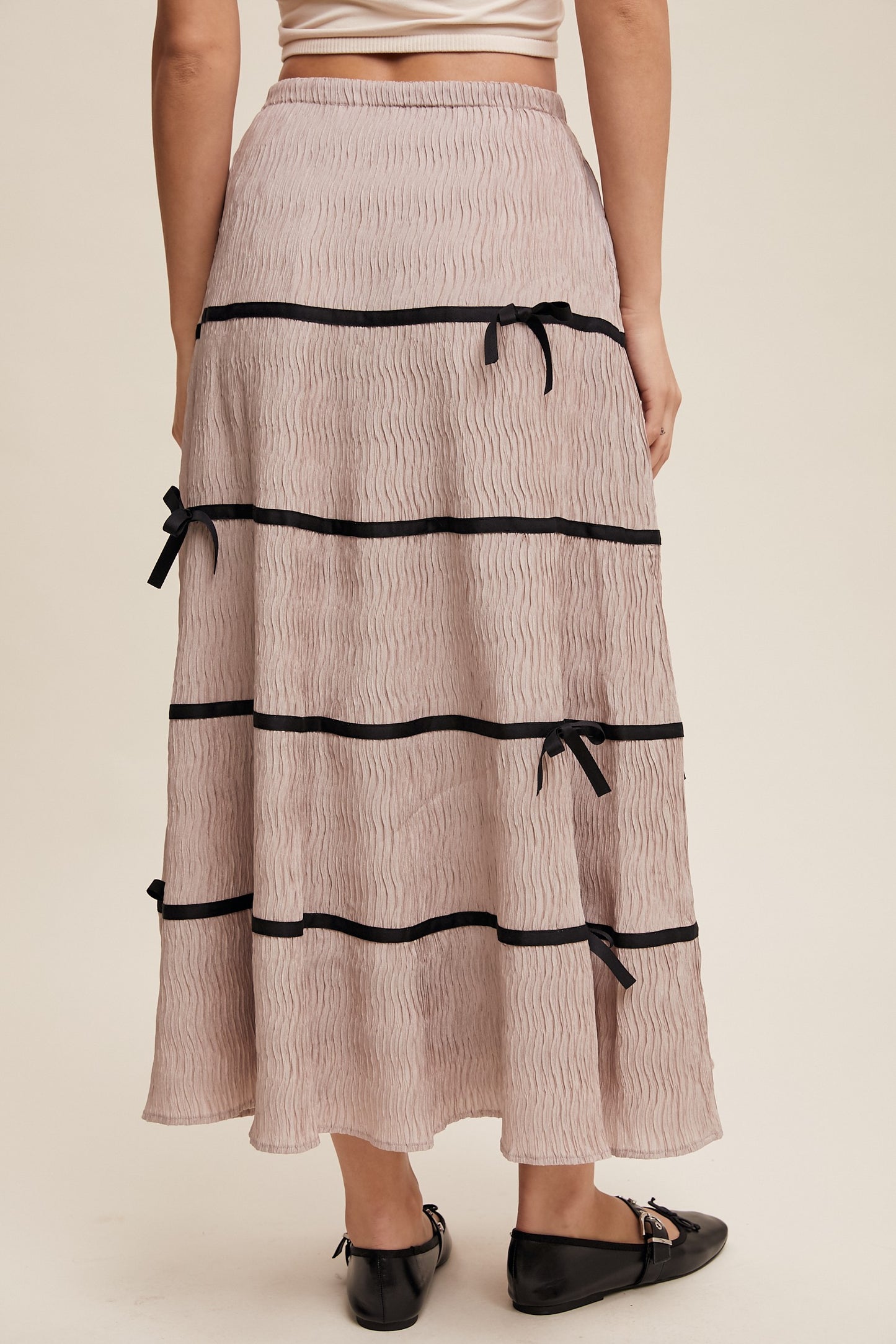 Plisse Bow Contrast Maxi Skirt