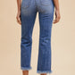 Comfort Stretch Straight Leg Frayed Hem Jeans in blue denim. Cropped above the ankles. Available sizes: 0-16.