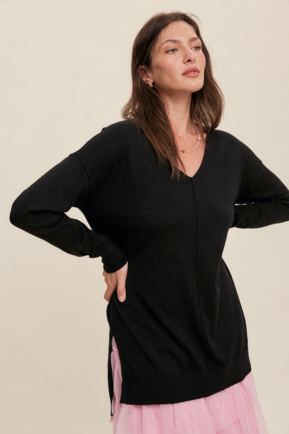 Deep V-Neck Loose Fit Sweater