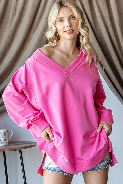 Hot Pink Raw Hem Loose Fit Top made from 100% cotton. Sizes available: S, M, L, XL.
