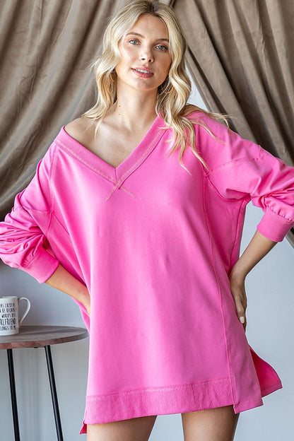 Hot Pink Raw Hem Loose Fit Top: 
- Oversized
- Bright pink
- 100% cotton 
- Sizes available: S, M, L, XL