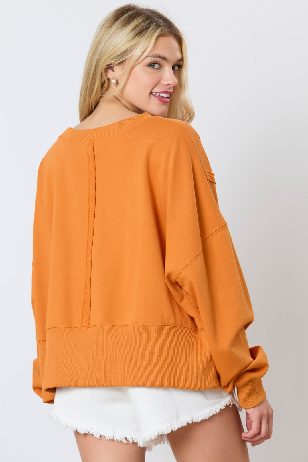 Gameday Crystal Stone Detail Sweatshirt in orange; available sizes: XS-XL.