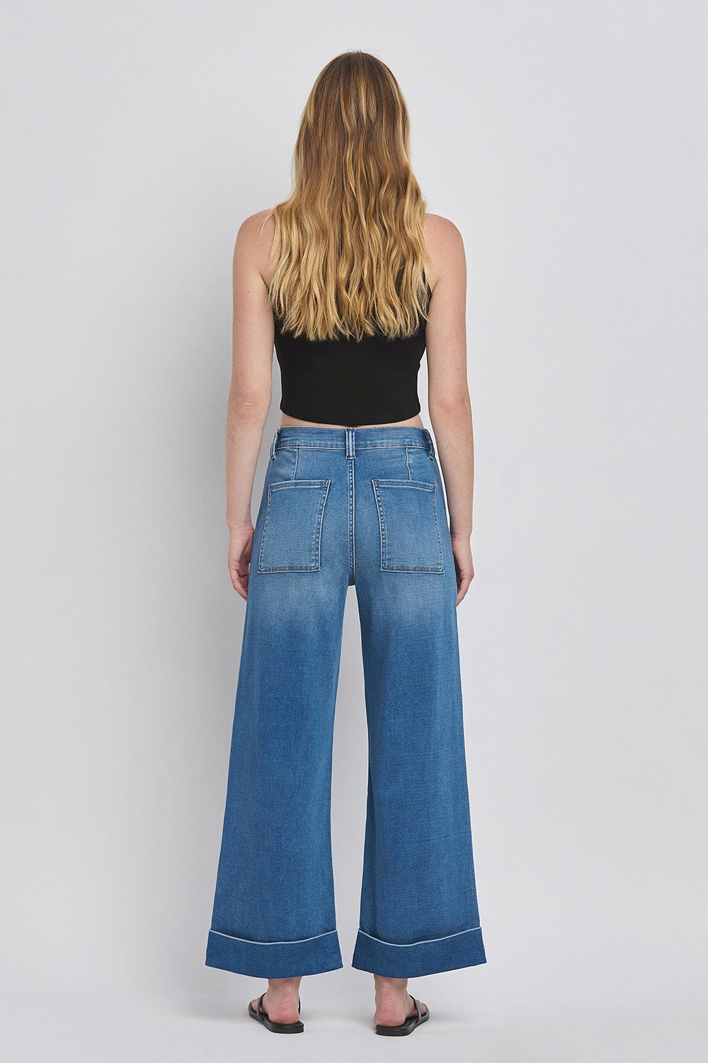 Kris High Rise Super Soft Baggy Wide Jeans offer a blend of modern style and timeless comfort with a high-rise fit and wide leg. Available in sizes 24 to 32.