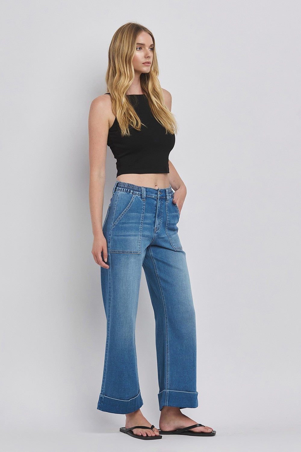 Kris High Rise Super Soft Baggy Wide Jeans: Comfortable denim with a relaxed, wide-leg fit. Available in sizes 24-32.