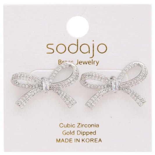 Rhinestone & Metal Bow Earrings: Sparkling rhinestones and cubic zirconia in a gold-dipped finish. Available sizes: One size.