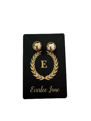 Gold with crystal and gold ball front/back stud earrings. Sizes available: small, medium, large.