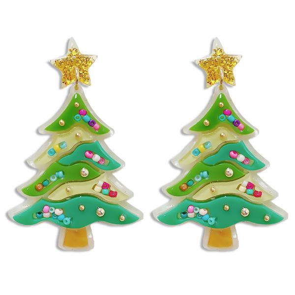 The Joy of Christmas Festive Earrings: Christmas tree-shaped with vibrant beads and sparkling stars. Sizes available: One size fits all.