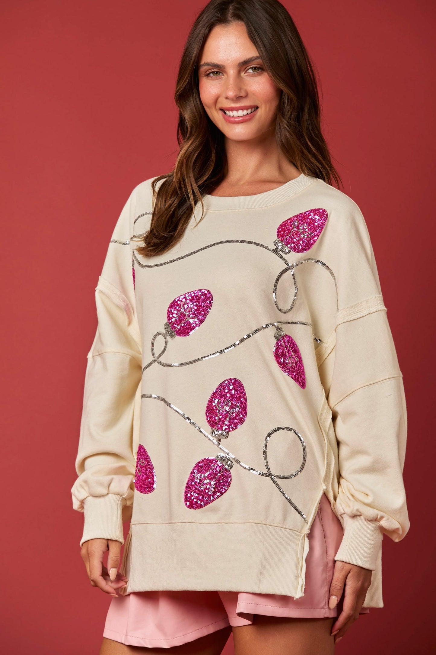 Christmas Lights Sequin Embroidery Sweatshirt