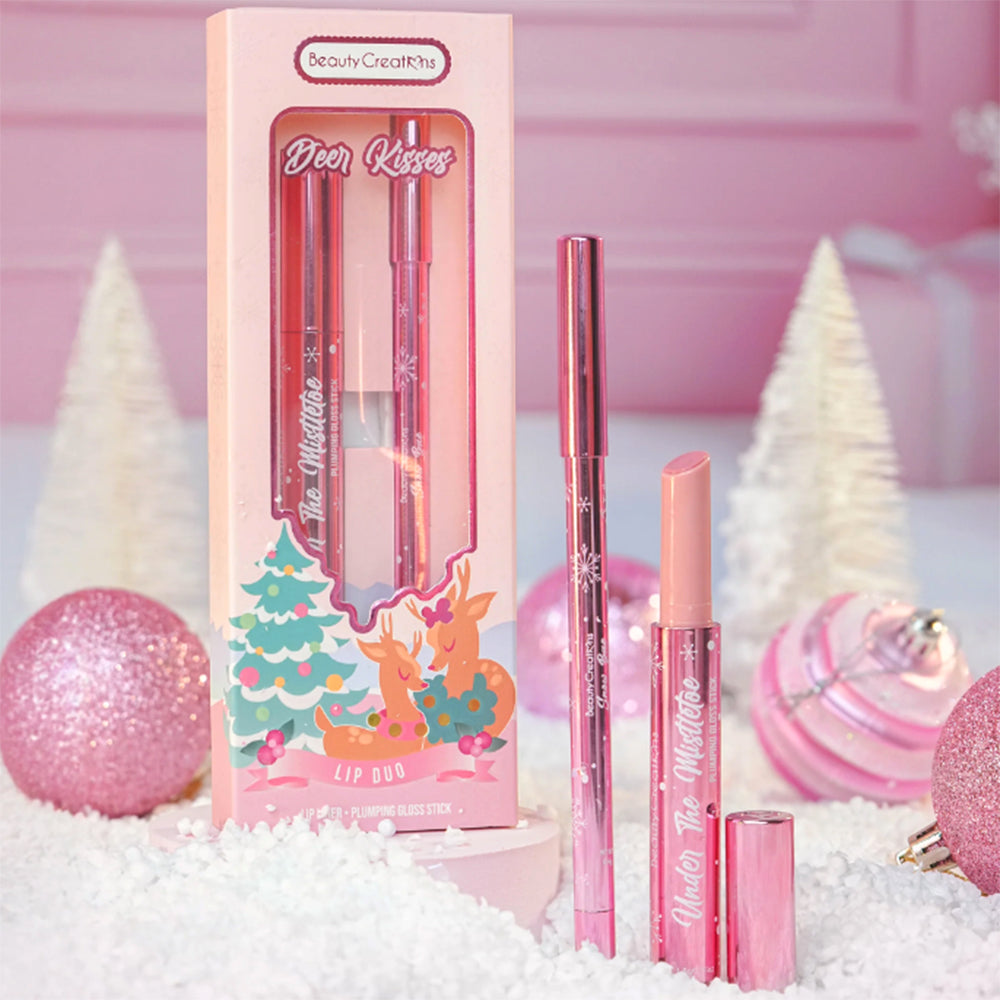 Deer Kisses Lip Duo Set includes a plumping gloss and a pink lip liner. Available sizes: Gloss - 5ml, Lip Liner - 0.35g.