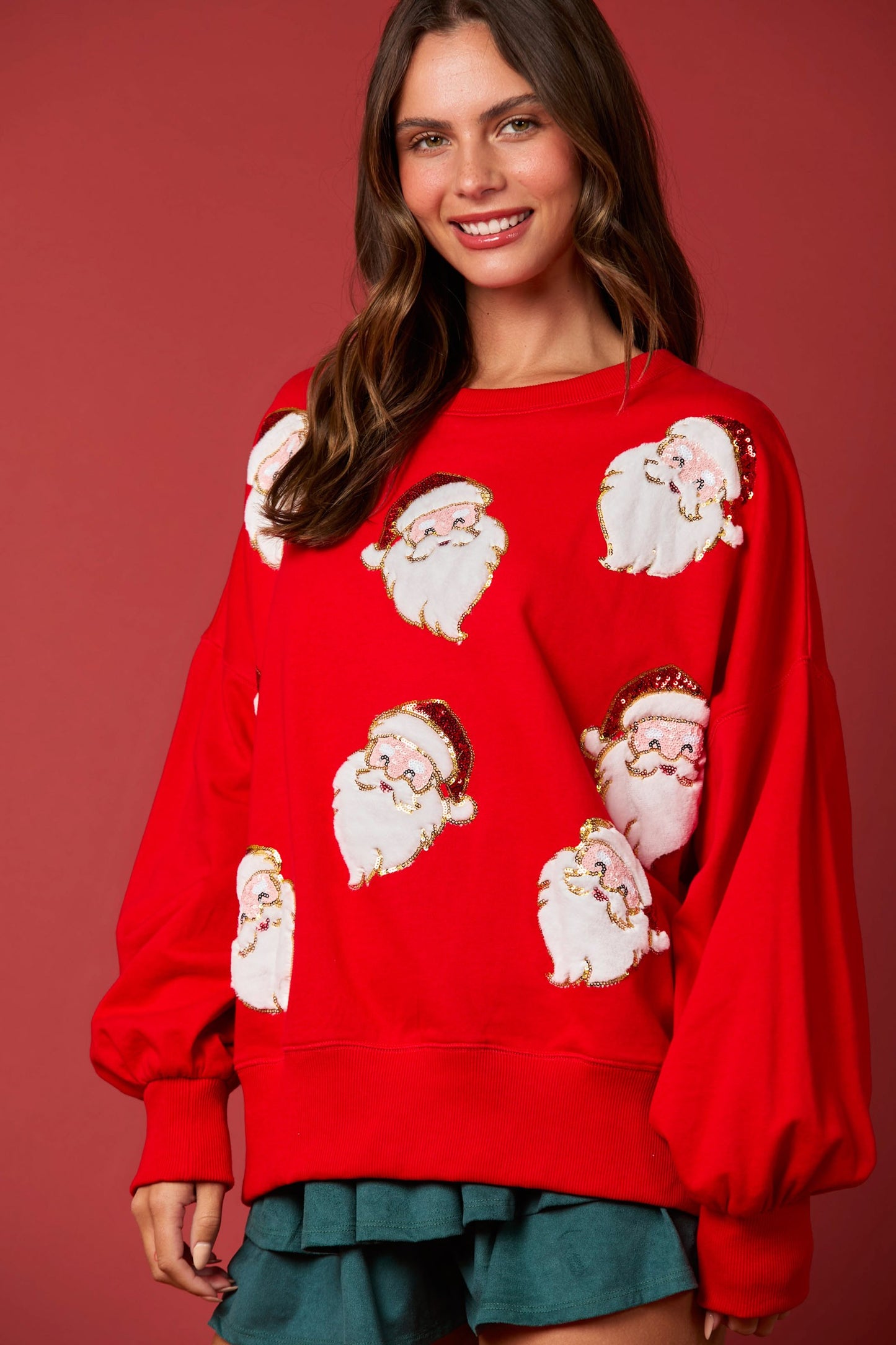 Santa Sequins & Fur Embroidery Sweatshirt