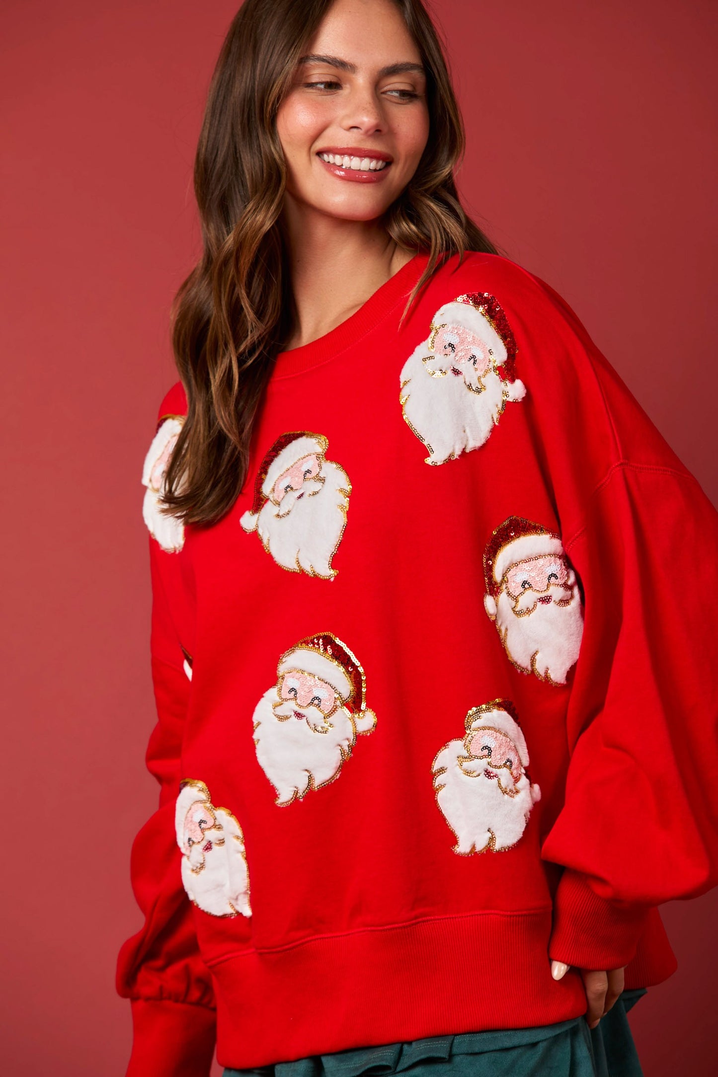 Santa Sequins & Fur Embroidery Sweatshirt