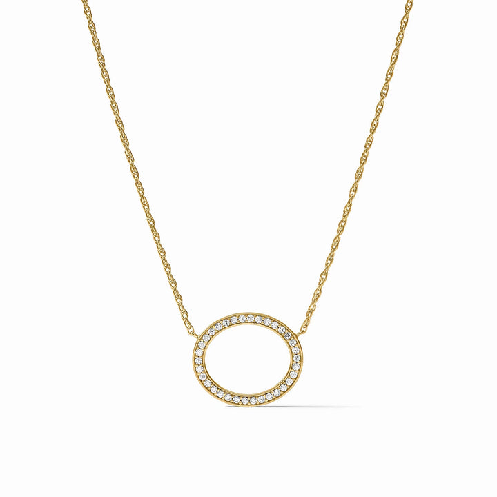 Stardust Delicate Necklace, gold chain, circular CZ pavé-set diamond pendant.