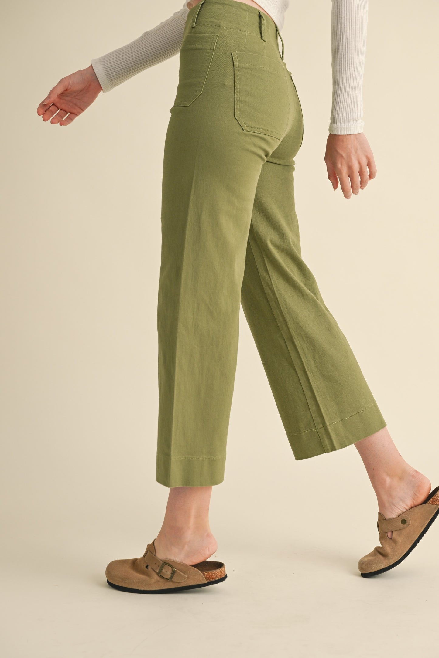 Sage Olive HW Cropped Wide Pants