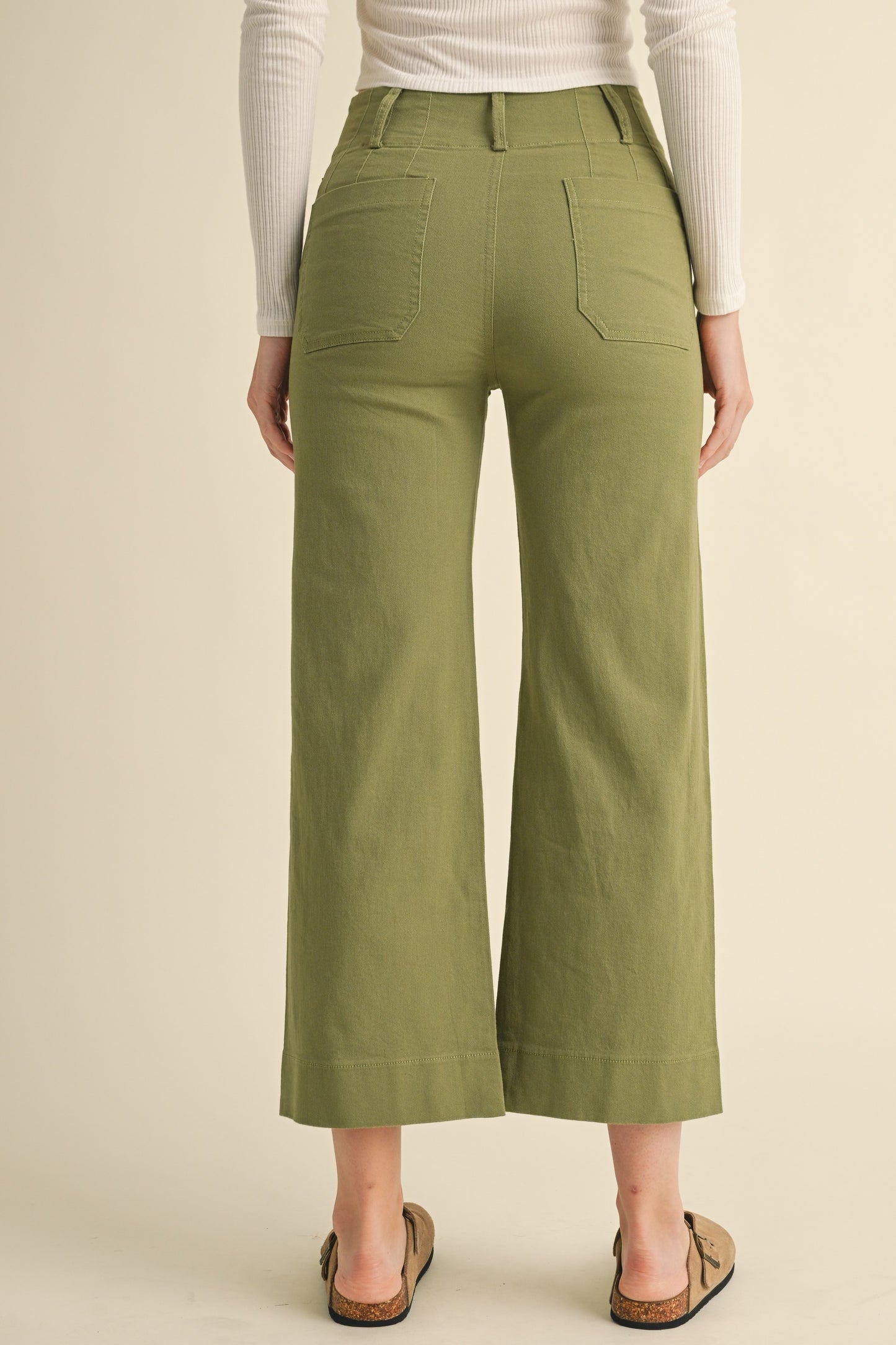 Sage Olive HW Cropped Wide Pants