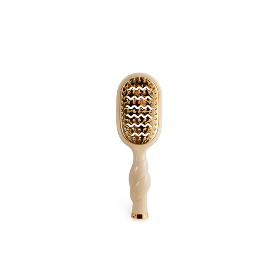 Mini Vented Brush | Tan with wavy textured handle, curved head for short hair styling. Available in mini size.