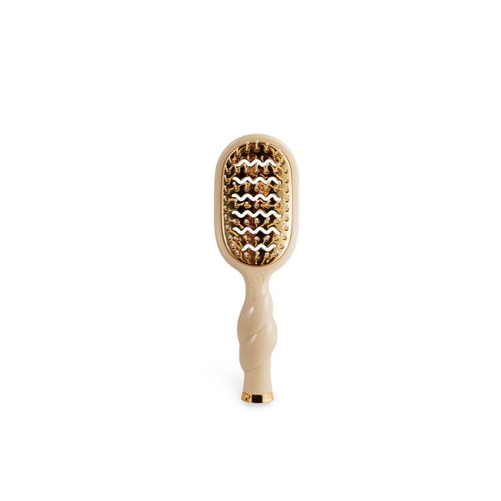Mini Vented Brush | Tan with wavy textured handle, curved head for short hair styling. Available in mini size.