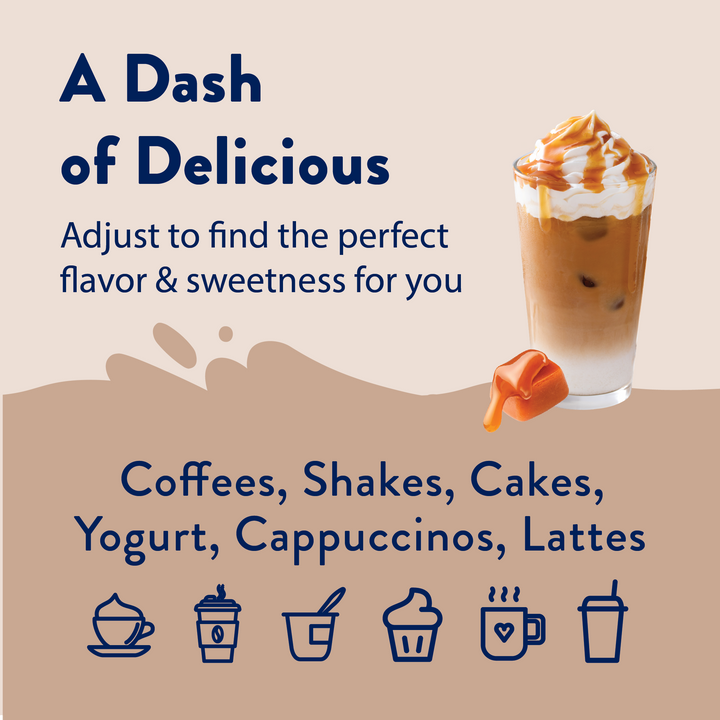 Caramel iced coffee with whipped cream made with Sugar Free Caramel Syrup. Available in 12oz, 16oz, and 20oz sizes.