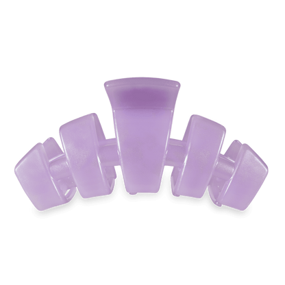 Light purple rectangular TELETIES hair claw, interlocking design, durable plastic. Available in multiple sizes.