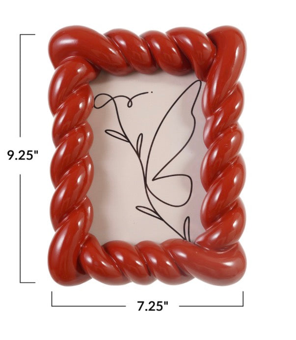 Sienna Resin Twisted Photo Frame in red, rustic rope-like design, 9.25″ x 7.25″.