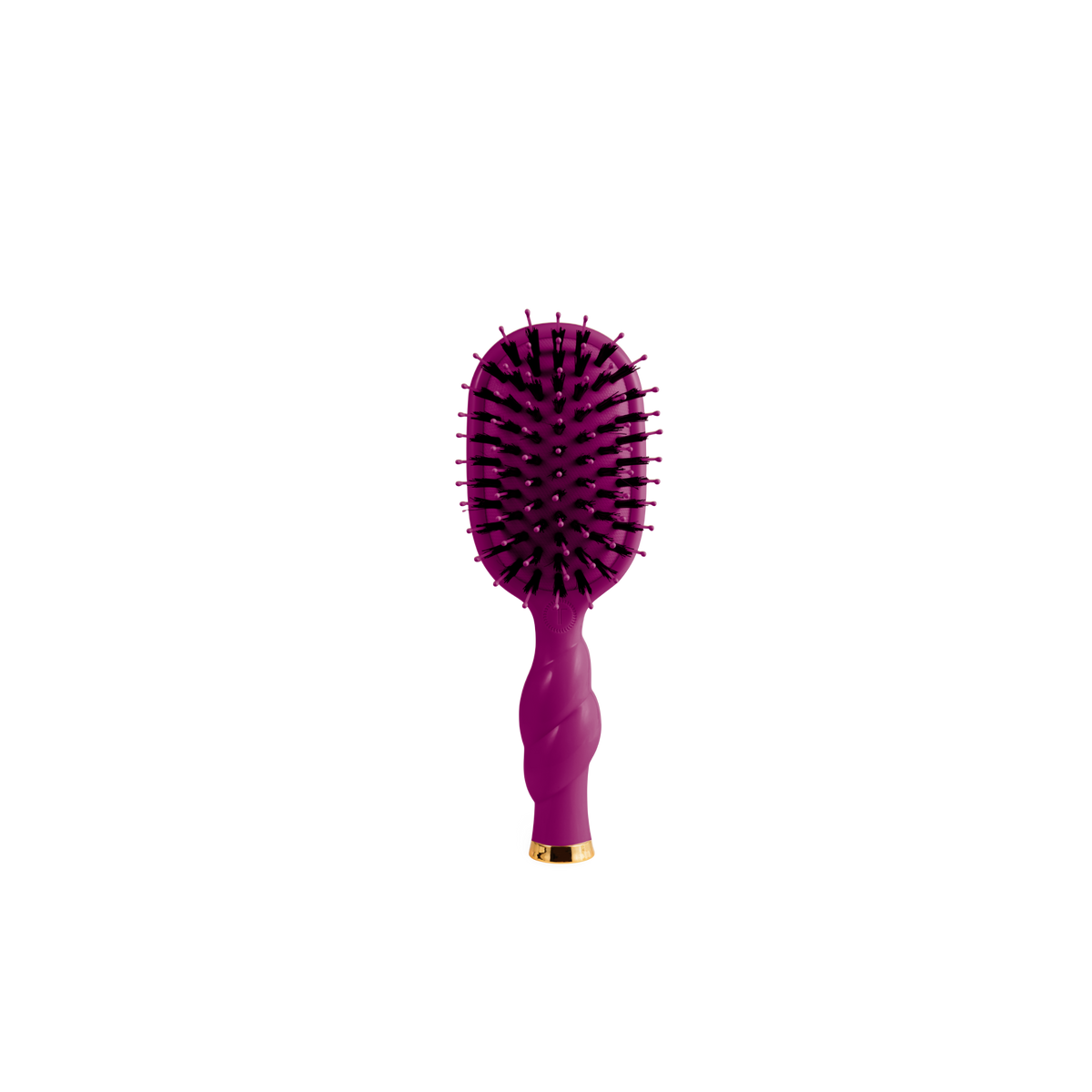 Mini Boar Bristle Hair Brush - Mulberry: purple spiral handle, gold base accent. Available in mini size.