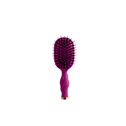 Mini Boar Bristle Hair Brush - Mulberry: purple spiral handle, gold base accent. Available in mini size.