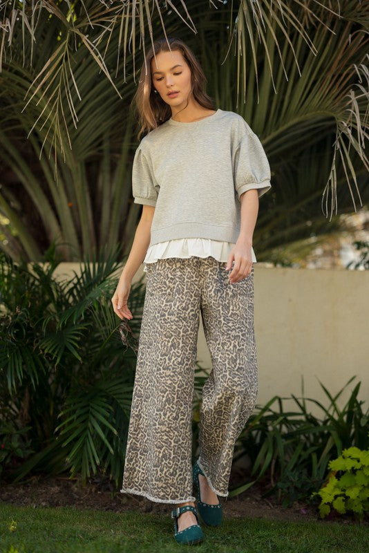 Wild Side Leopard Print Pants with drawstring waistband. Available in sizes XS-XL.