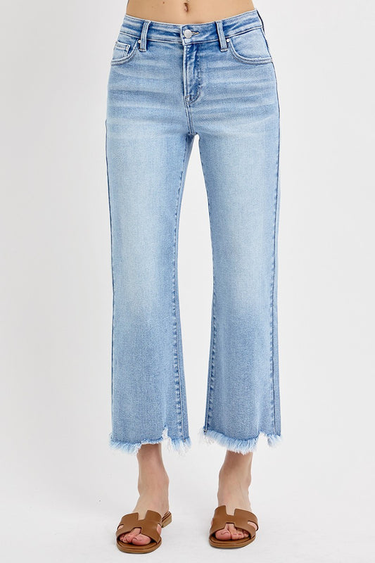 Risen Light Wash Mid Rise Crop Straight Jeans