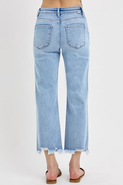 Risen Light Wash Mid Rise Crop Straight Jeans