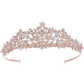 Rose Gold Tiara with sparkling crystals in floral and leaf design; available in small, medium, and large sizes.