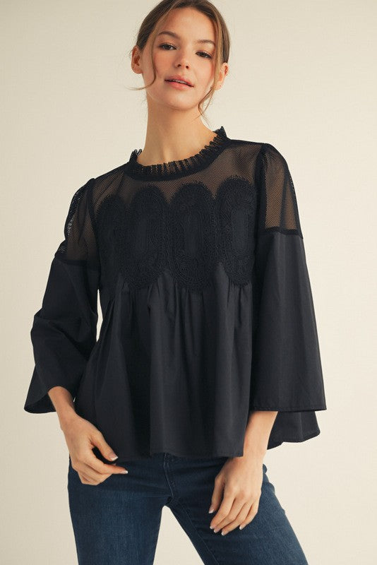 Night Out Crochet Accent Blouse