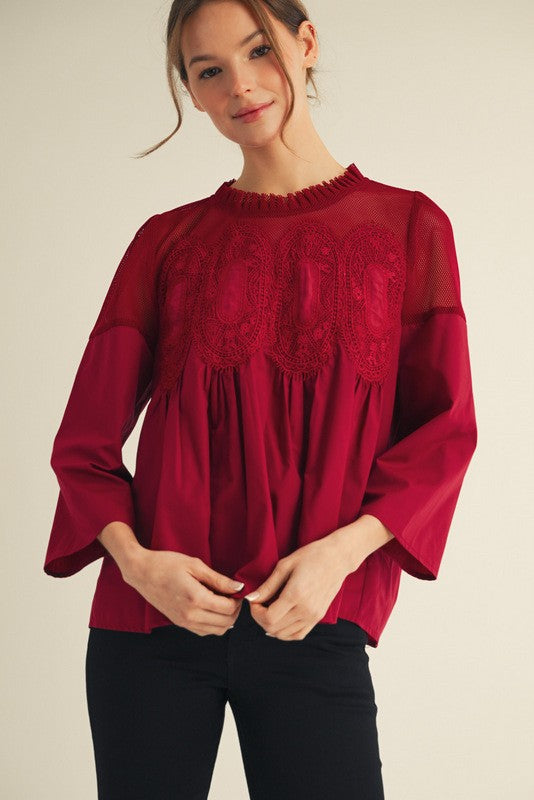 Night Out Crochet Accent Blouse