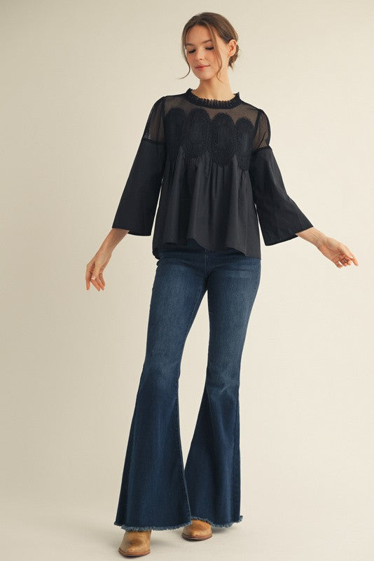 Night Out Crochet Accent Blouse