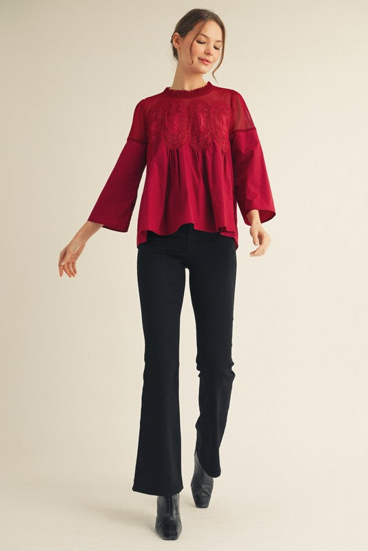 Night Out Crochet Accent Blouse