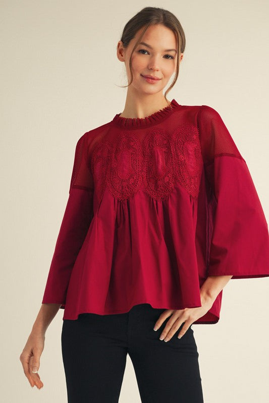 Night Out Crochet Accent Blouse