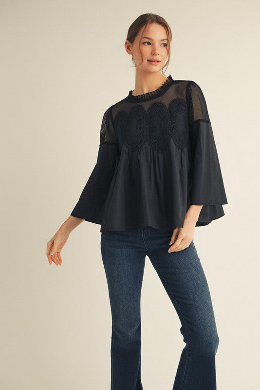 Night Out Crochet Accent Blouse