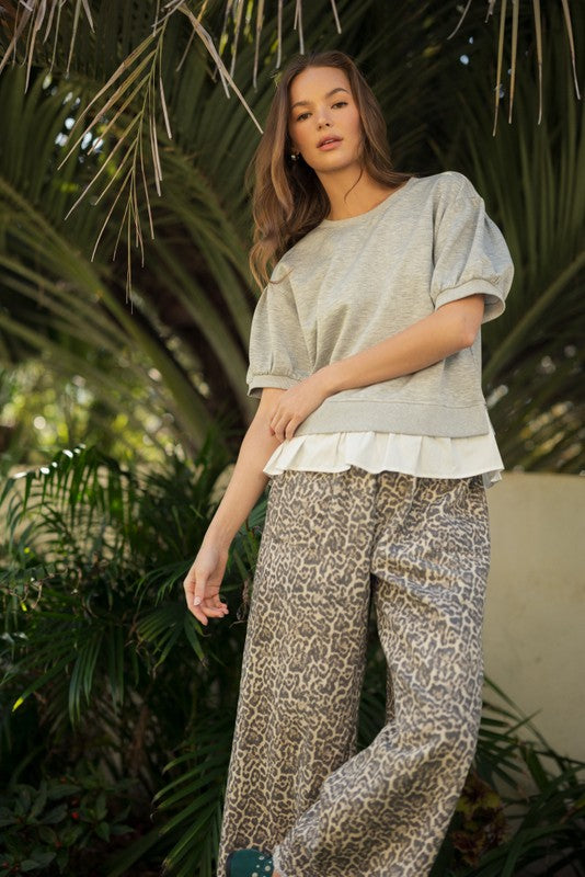 Wild Side Leopard Print Pants with drawstring waist, available in sizes XS-XL.