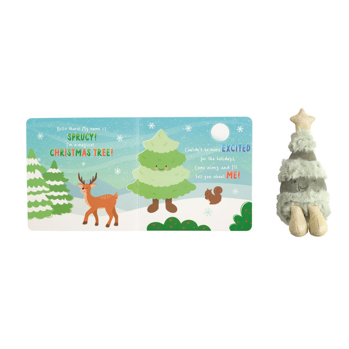 Plush, tree-shaped toy with a gold star topper.