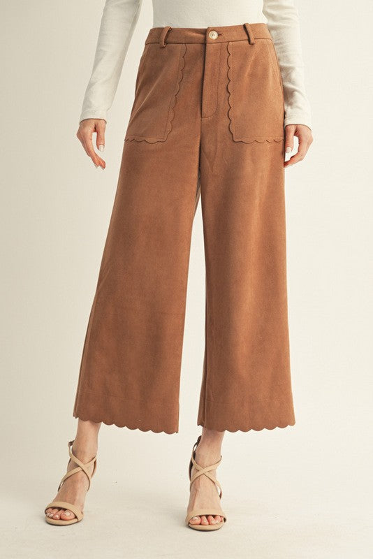 Scallop Edge Accent Suede Pants