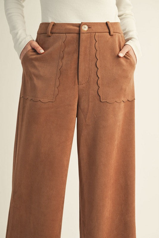 Scallop Edge Accent Suede Pants