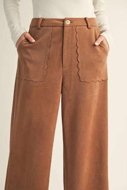 Scallop Edge Accent Suede Pants