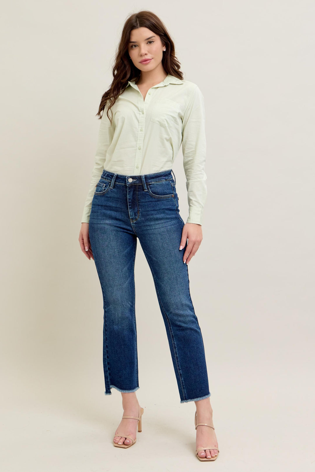 Judy Blue HW Dark Wash Kick Flare Jeans with tummy control. Available in sizes 0-20W.