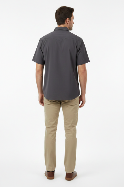 Men’s Gray Quick Dry Shirt, short sleeves, available in sizes S-XXL.