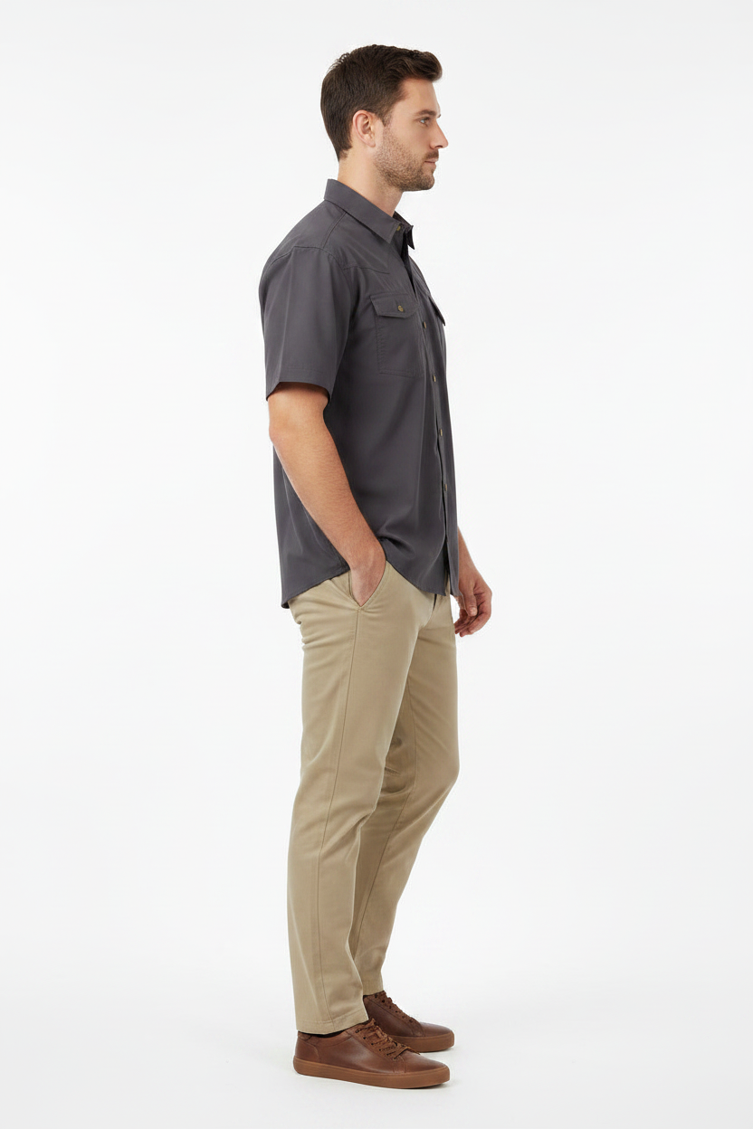 Men’s Gray Quick Dry Shirt with short sleeves. Available in sizes S-XXL.